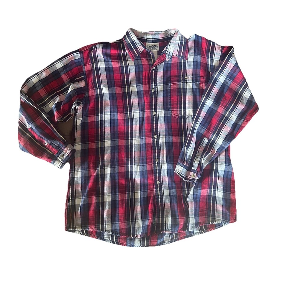 Northern Reflections Men's Red Blue Plaid Button Cotton Long Sleeve Shirt  XL